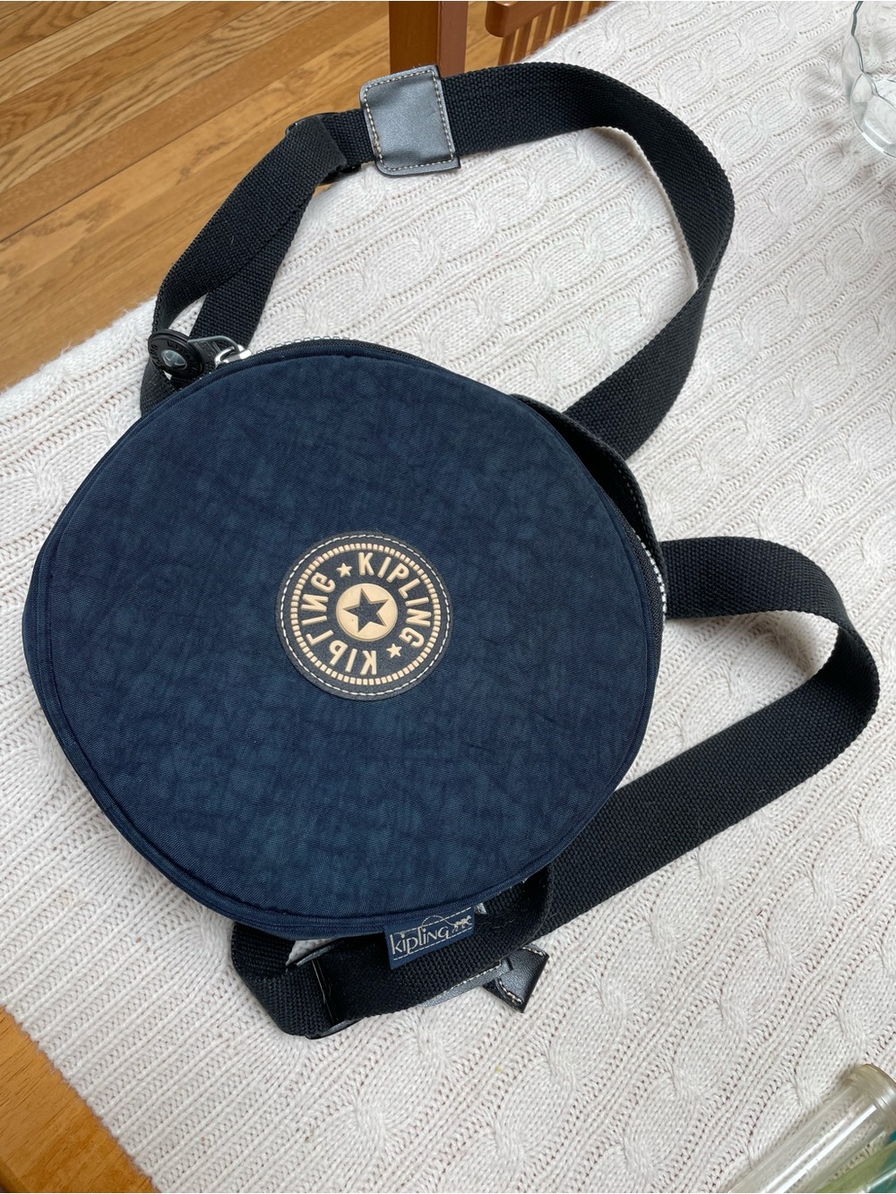 VTG Kipling Y2K Navy Round Circle Backpack - 9” Round rare no monkey